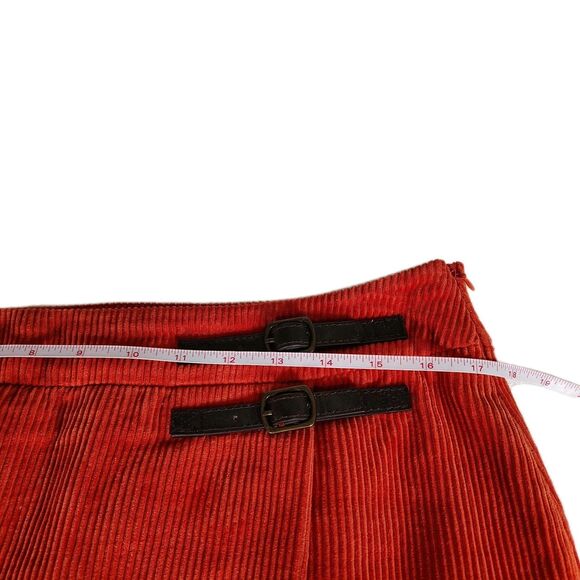 Boden Womens Skirt 14L Orange Faux Wrap Corduroy Lined Buckle Academia Career - Picture 7 of 9